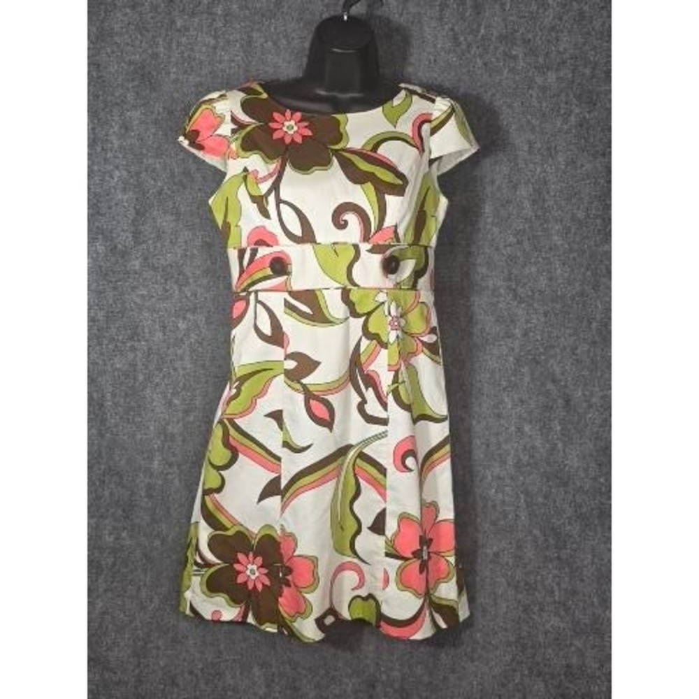 Jessica Howard Petite Floral Sheath Dress 6P Pink Green Brown Retro Mod‎ Cotton